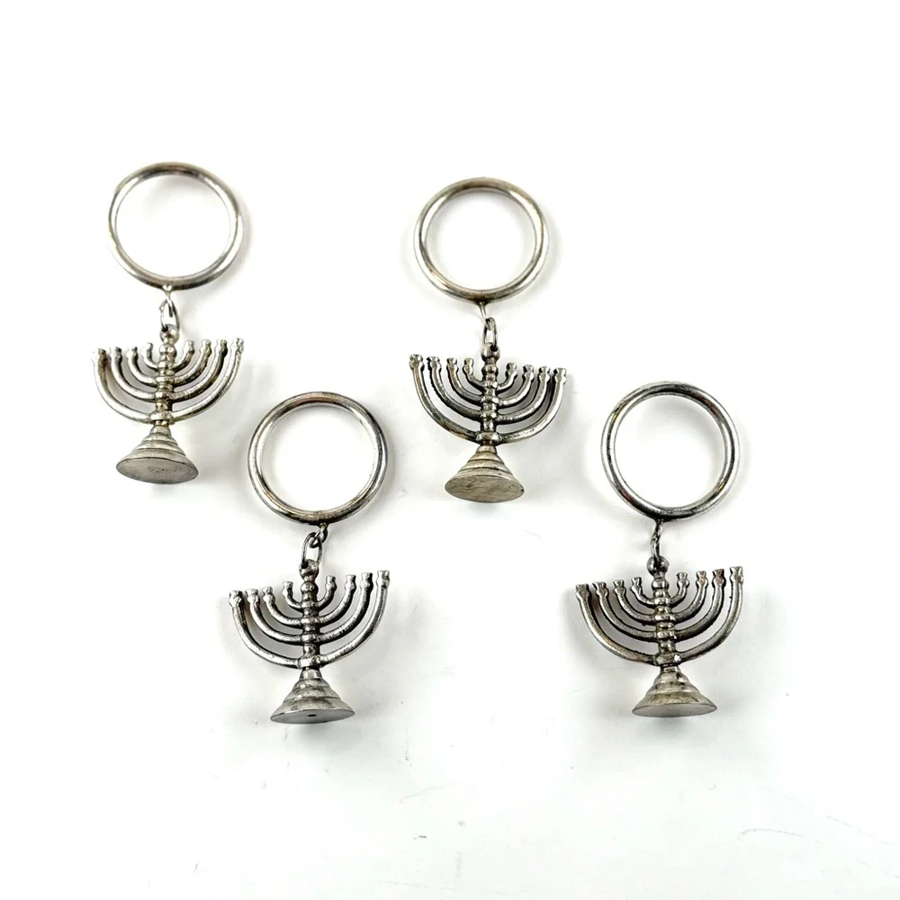 Williams Sonoma Silver Menorah Napkin Rings Set of Four